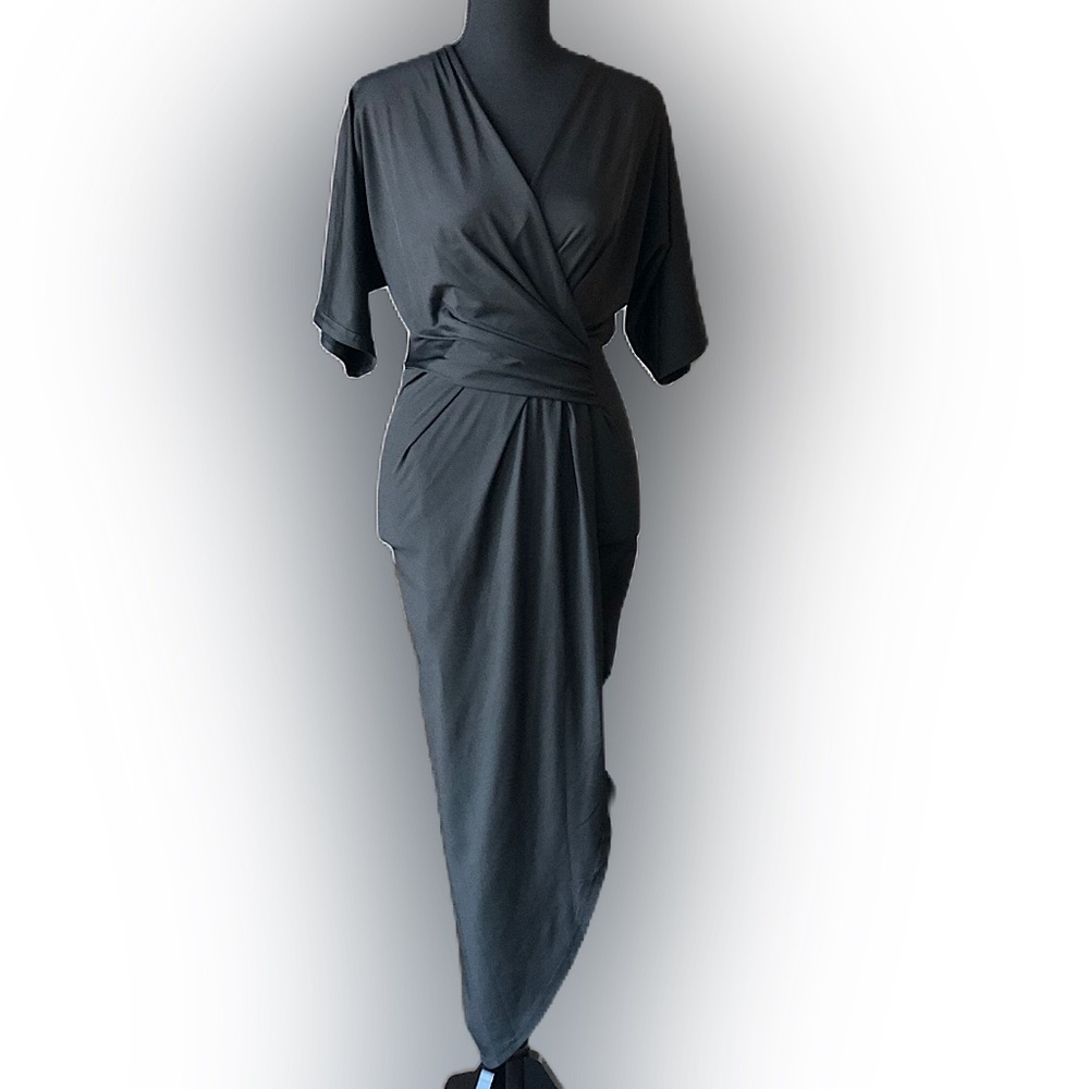 NWT Dress Day Black Wrap MIDI BodyCon Ruched Sexy Dress Date Night Party SZ S